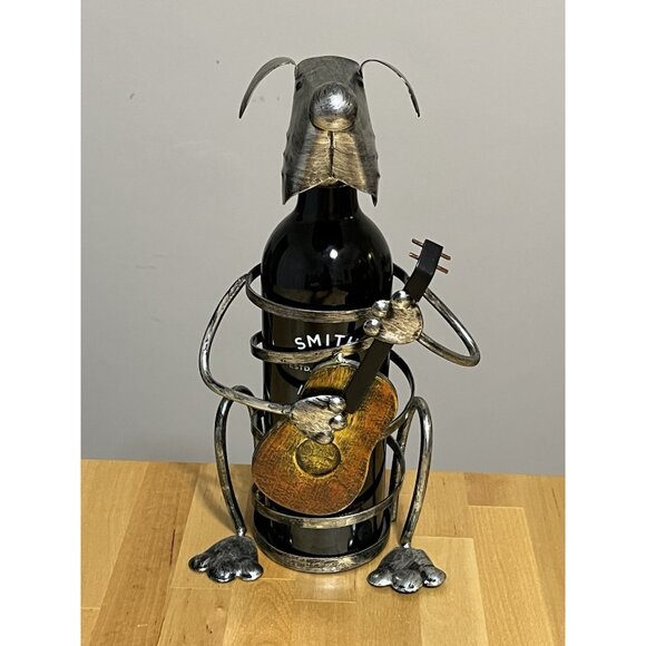 Metal Wine Bottle Holder - Dog Playing Guitar - Picture 1 of 6